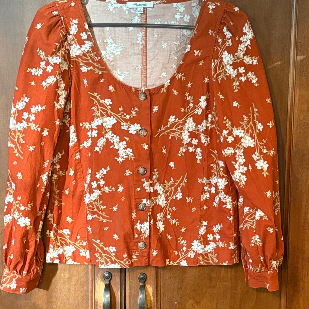 Madewell Rust Corduroy Floral Button-Up top.